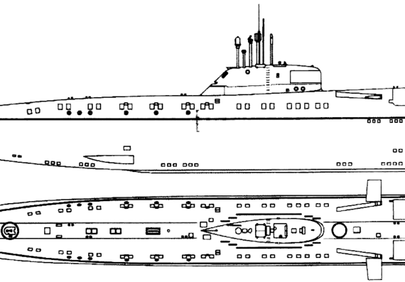 Подводная лодка СССР Project 670 Skat [Charlie I-class SSGN Submarine] - чертежи, габариты, рисунки